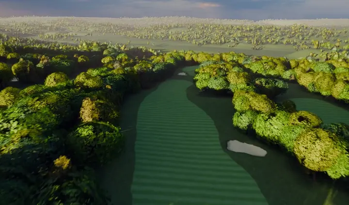 A rendered aerial view along the twelfth fairway.